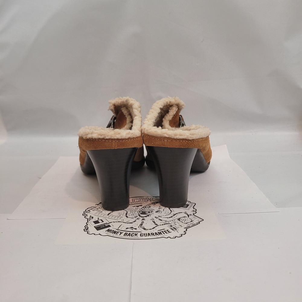 Aerosoles Cinchshearly Mules Women 9.5M Brown Suede Shearling Lined Block Heel - Picture 11 of 13
